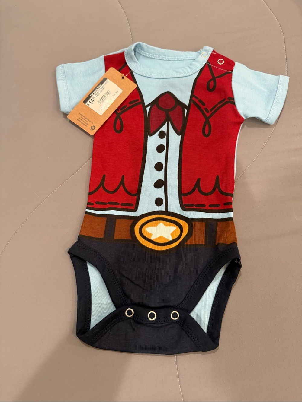 Lazy One Cowboy Graphic One-Piece Bodysuit - Light Blue, Red & Black